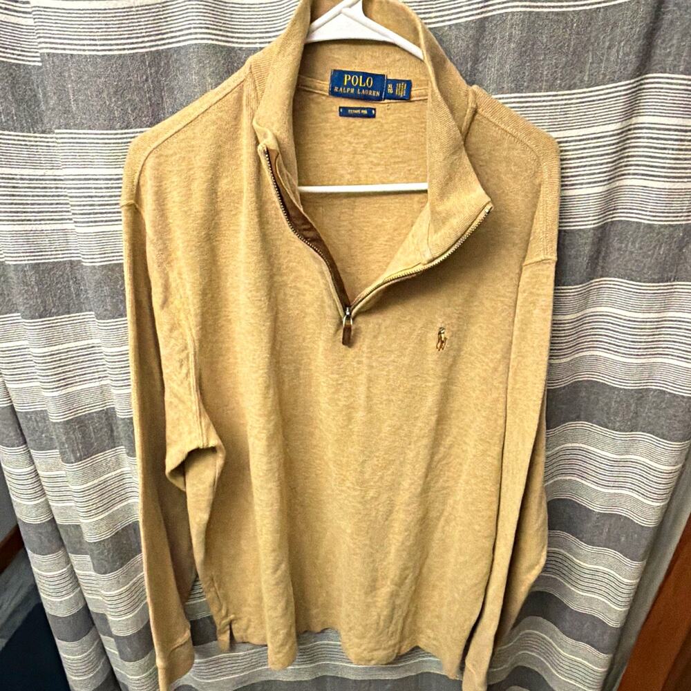 Polo Ralph Lauren Estate Rib Men’s XL 1/4 Zip Pullover Sweater Tan Pony Logo